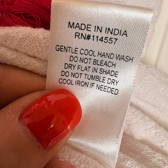 THML White Pink Orange Embroidered Tassel Boho Peplum Top Preppy Hippie Small - Picture 6 of 6